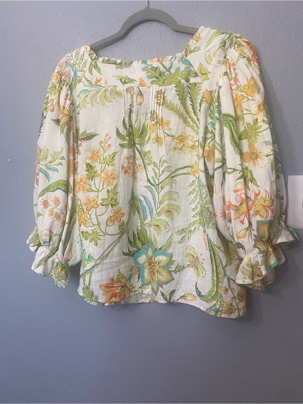 RACHEL Rachel Roy Floral Button-Front Peasant Blouse boho summer linen blend - Picture 4 of 8